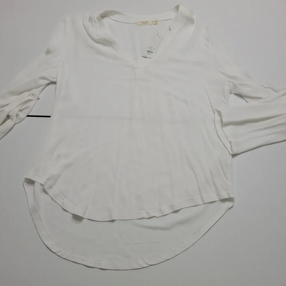 Francescas Harper Shirt Womens Small Long Sleeve Boho Blouse White Comfort Top‎